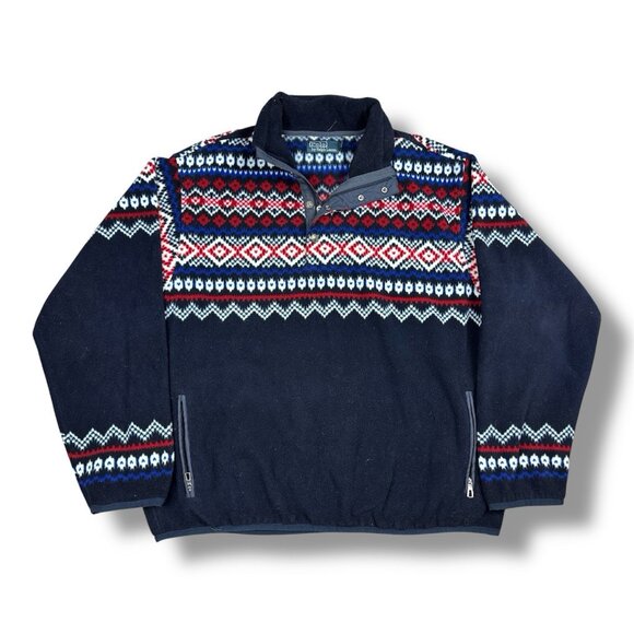 Polo Ralph Lauren Polar Fleece Pullover Blue Red Nordic Fair Isle Men’s Size XL